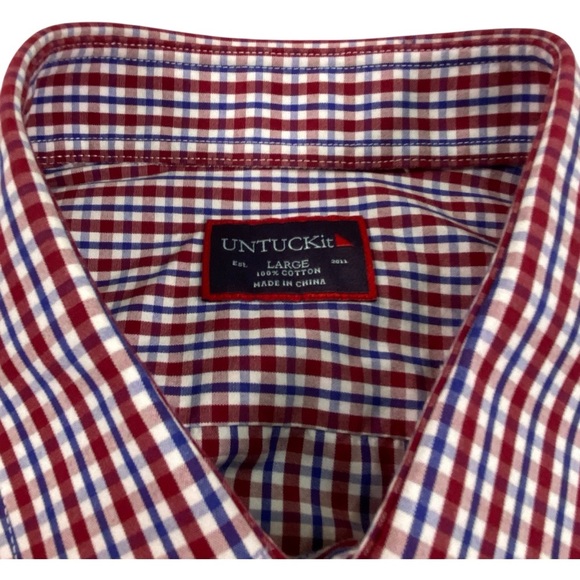 UNTUCKit Men's Blue and Red Plaid Long Sleeve Shirt, L - Picture 5 of 9